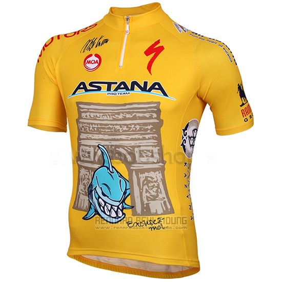 2014 Fahrradbekleidung Astana Gelb Trikot Kurzarm und Tragerhose